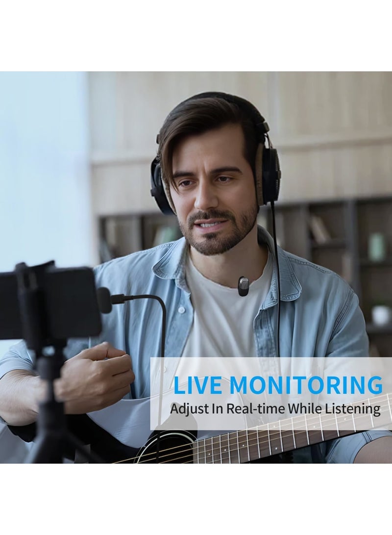 SOLARAE ميكروفون لافاليير لاسلكي، ميكروفون مصغر احترافي 2.4 جيجاهرتز لـ USB C، ميكروفون لاسلكي لتقليل الضوضاء، للبث المباشر على يوتيوب وتيك توك والفيديوهات والمقابلات، أسود - Image 5