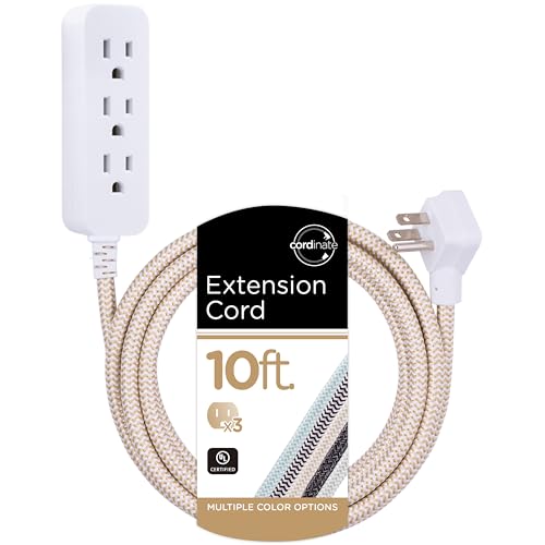 Cordinate 3 Outlet Power Strip Surge Protector Indoor Extension Cord 16 Gauge 245 Joules 10 Ft 3 Prong Braided Extension Cords Flat Extension Cord ETL Listed Brown 37916 - Image 1