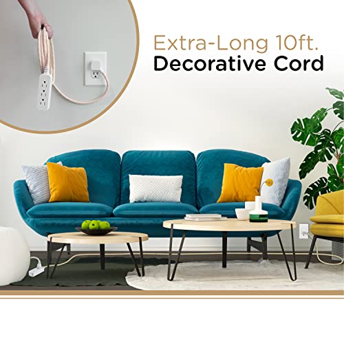 Cordinate 3 Outlet Power Strip Surge Protector Indoor Extension Cord 16 Gauge 245 Joules 10 Ft 3 Prong Braided Extension Cords Flat Extension Cord ETL Listed Brown 37916 - Image 3