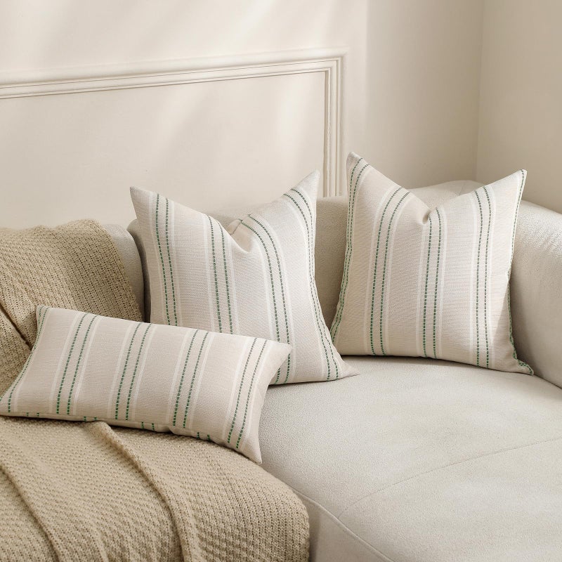 Hckot Spring Throw Pillow Covers 20x20 Set of 2 Green Striped Pillow Covers Decorative Pillows Square Cushion Covers for Sofa Couch Bed Living Room Farmhouse Decor,Sage Green - Image 4