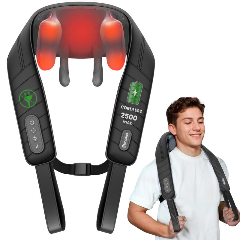 COMFIER Cordless Neck Shoulder Massager with Heat Shiatsu Neck Back Massage for Pain Deep Tissue 4D Kneading Gifts for Dad Mom