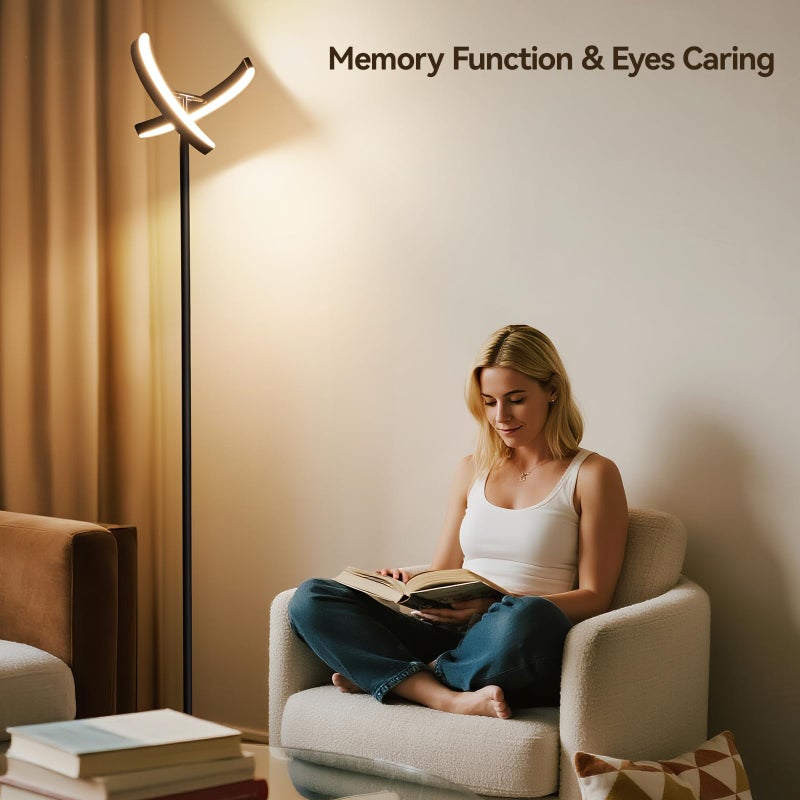 SUNMORY Floor Lamps for Living Room, 28W/1600LM Bright LED Floor Lamp with Remote & 2 Rotatable Lights, 74" Dimmable Tall Standing Lamp, Modern Reading Torchiere Corner Lamp for Bedroom Office, Black - Image 5