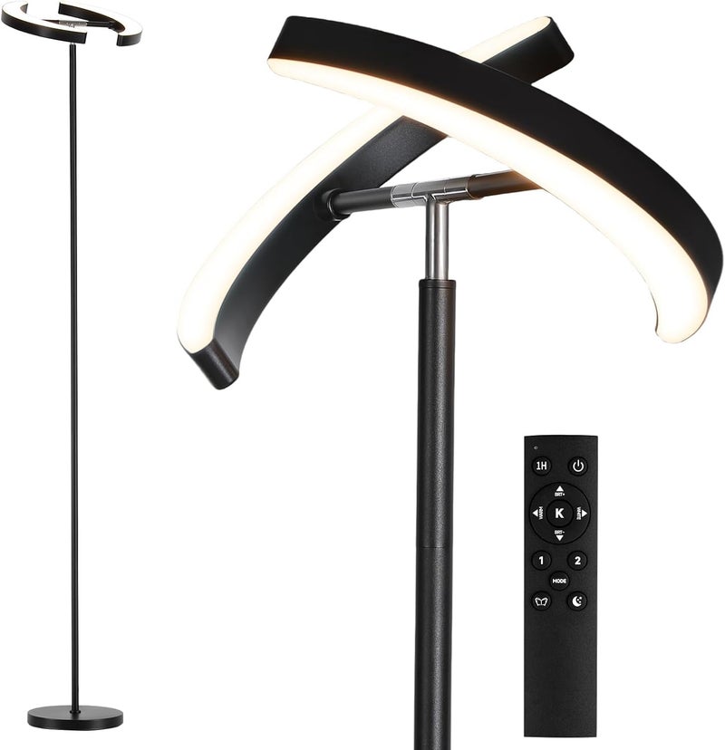 SUNMORY Floor Lamps for Living Room, 28W/1600LM Bright LED Floor Lamp with Remote & 2 Rotatable Lights, 74" Dimmable Tall Standing Lamp, Modern Reading Torchiere Corner Lamp for Bedroom Office, Black - Image 1