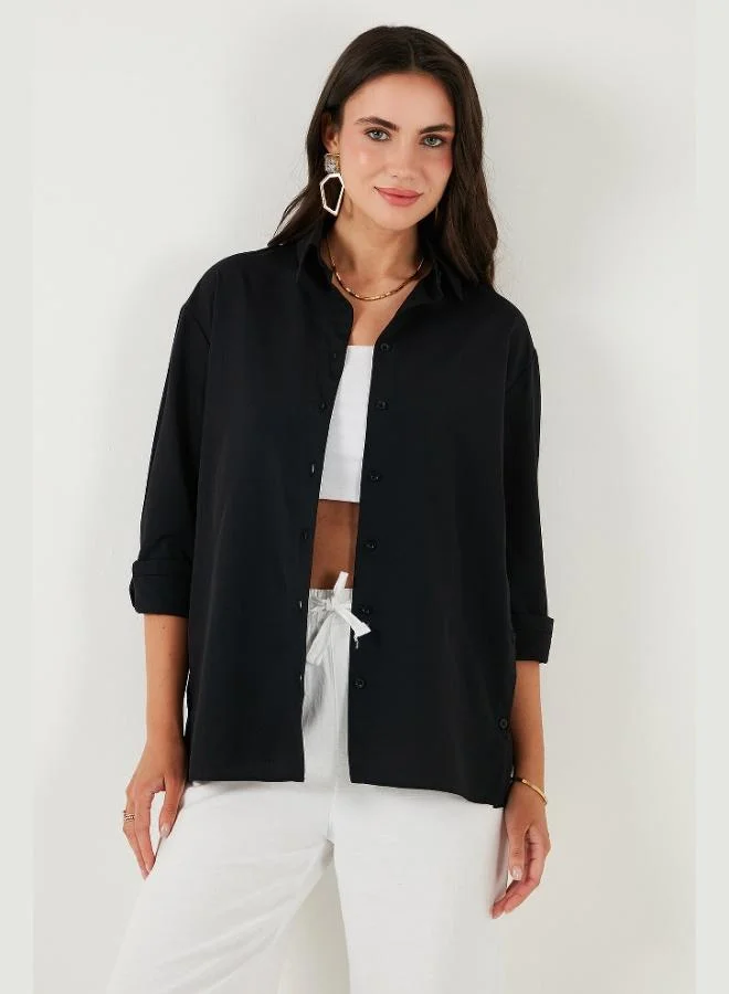 ليلا قميص نسائي قطني بقصة عادية وفتحة بأزرار