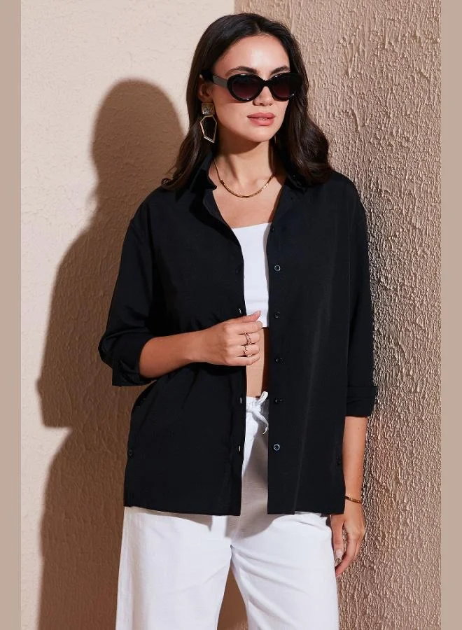 ليلا قميص نسائي قطني بقصة عادية وفتحة بأزرار