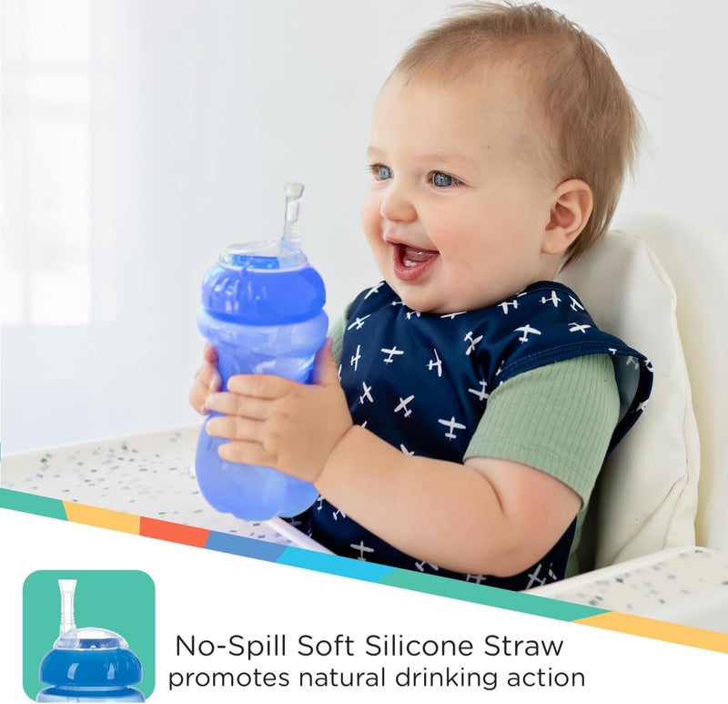 Nuby 3 Pack No Spill Flex Straw Toddler Sippy Cups  Toddler Cups Spill Proof with Easy and Firm Grip  Green Blue Aqua - Image 4