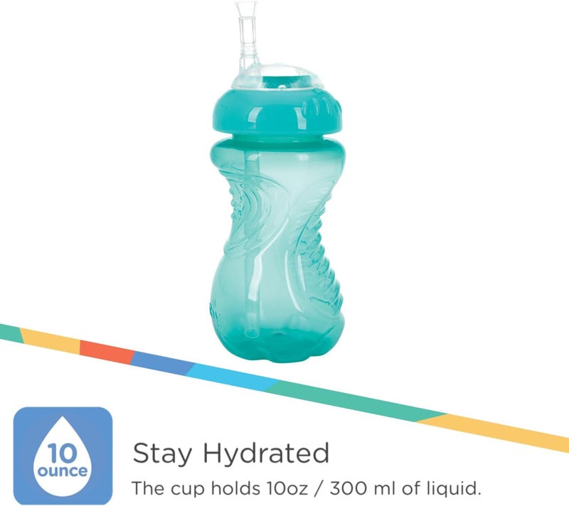 Nuby 3 Pack No Spill Flex Straw Toddler Sippy Cups  Toddler Cups Spill Proof with Easy and Firm Grip  Green Blue Aqua - Image 2