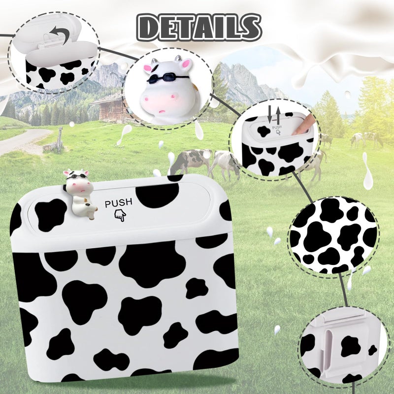 SuperKaKa Car Cow Print Trash Can - White Garbage Organizer Holder with Black Trash Bag Rolls, Cute Automotive Dustbin for Most Cars Interior Accessories (1, White) - Image 3