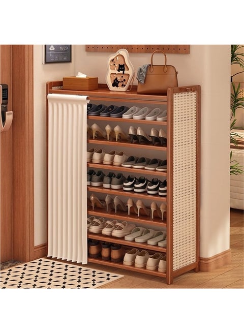8 Tier Tall Shoe Rack with Cover for Entryway, Bamboo Shoe Cabinet, 24-32 Pairs Shoes of Heels Sneakers, Freestanding Shoes Organizer Rack for Entryway, Hallway, Living Room(24*100*135cm')