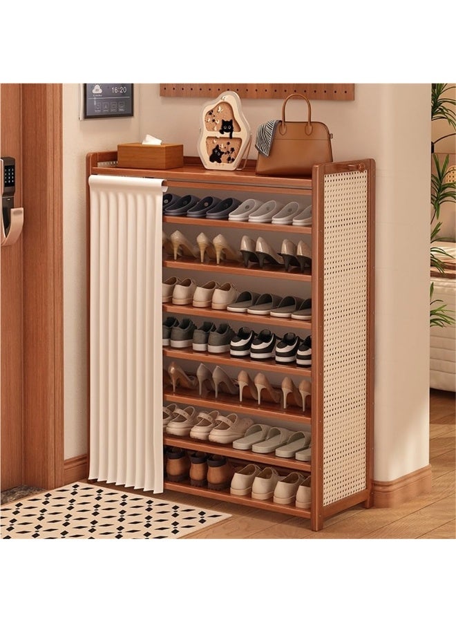 اكسيسن رف أحذية طويل بـ 8 طبقات مع غطاء للمدخل، خزانة أحذية من الخيزران، يتسع لـ 24-32 زوجًا من الأحذية ذات الكعب العالي والأحذية الرياضية، رف منظم أحذية قائم بذاته للمدخل والممر وغرفة المعيشة (24*100*135 سم) - Image 1