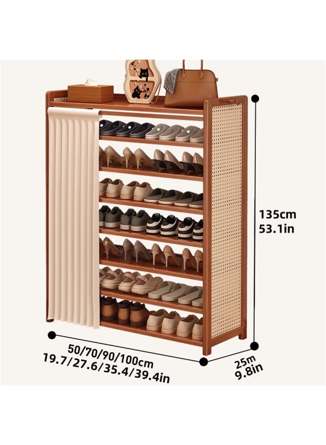 اكسيسن رف أحذية طويل بـ 8 طبقات مع غطاء للمدخل، خزانة أحذية من الخيزران، يتسع لـ 24-32 زوجًا من الأحذية ذات الكعب العالي والأحذية الرياضية، رف منظم أحذية قائم بذاته للمدخل والممر وغرفة المعيشة (24*100*135 سم) - Image 2