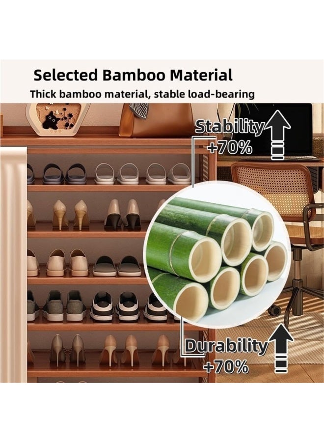 اكسيسن رف أحذية طويل بـ 8 طبقات مع غطاء للمدخل، خزانة أحذية من الخيزران، يتسع لـ 24-32 زوجًا من الأحذية ذات الكعب العالي والأحذية الرياضية، رف منظم أحذية قائم بذاته للمدخل والممر وغرفة المعيشة (24*100*135 سم) - Image 5