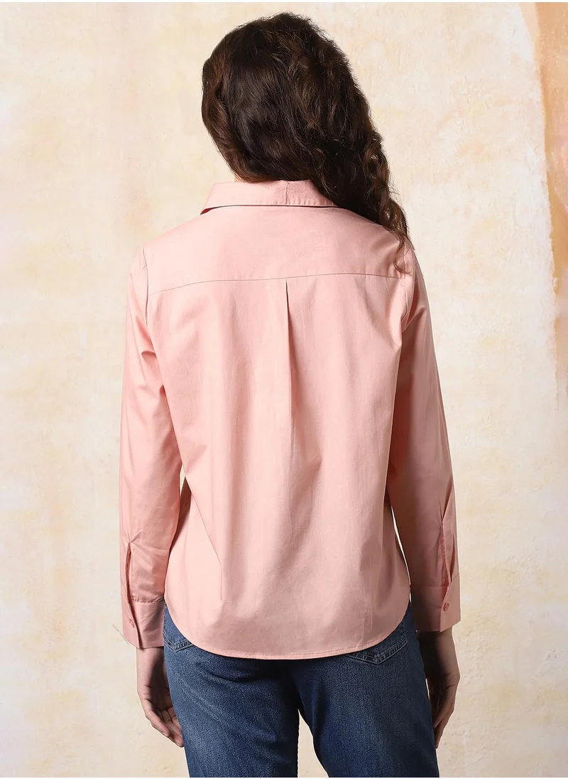 HIGH STAR Stay effortlessly stylish with this comfortable Peach Oversized Shirts Solid design crafted from 100% Cotton featuring Long Sleeves with Button closure.