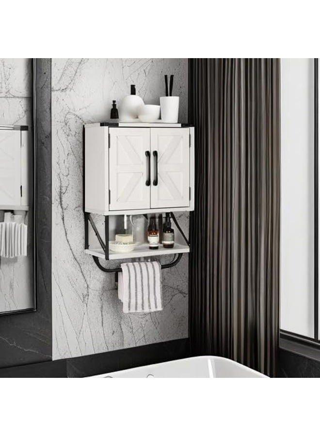 RUSTOWN Farmhouse Rustic Medicine Cabinet with Two Barn Door,Wood Wall Mounted Storage Cabinet with Adjustable Shelf and Towel Bar, 3-Tier Cabinet for Bathroom, Living Room(Vintage White) - Image 5