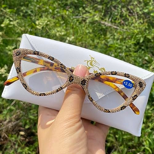 mincl Cat Eye Crystal Rhinestone Reading Glasses for Women Sparkling Eyewear Frames Female Trendy bling Diamond Reader leopard 2 multiplier_x - Image 5