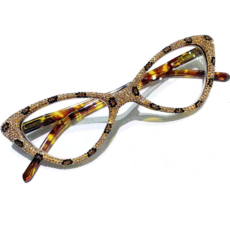 mincl Cat Eye Crystal Rhinestone Reading Glasses for Women Sparkling Eyewear Frames Female Trendy bling Diamond Reader leopard 2 multiplier_x - Image 3