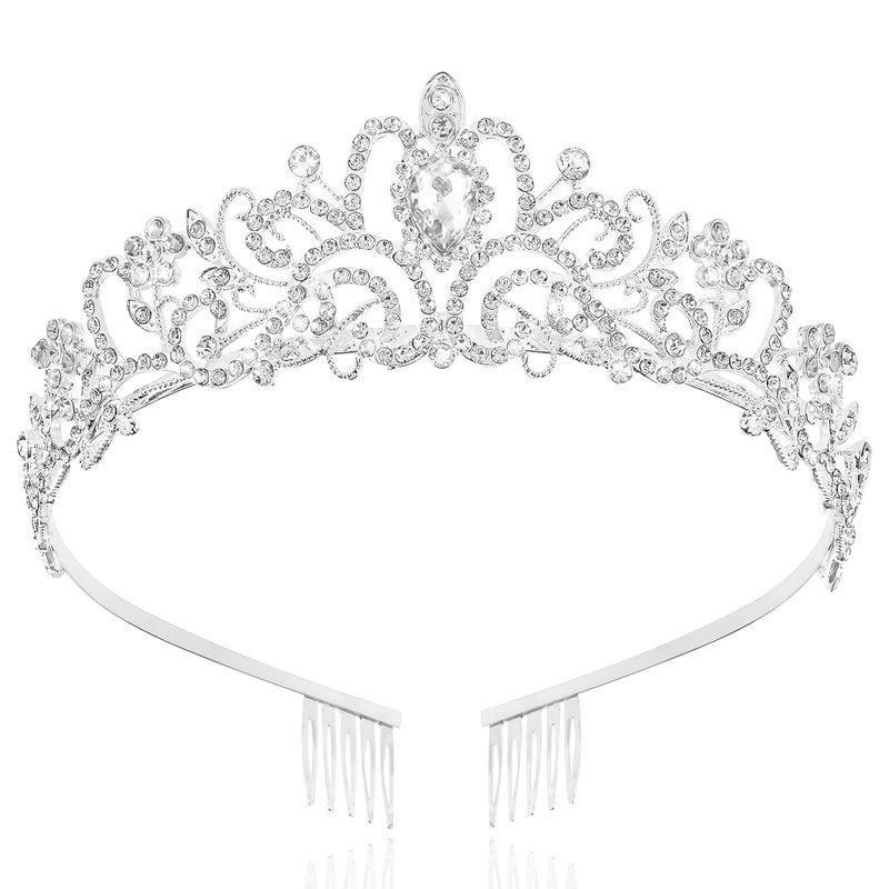 TAROSE Silver Crowns for Women, Queen Crystal Tiaras with Clear Rhinestone and Combs, Goddess Crown for Wedding Bride Birthday Princess Bridal Hair Accessories for Women - Image 1