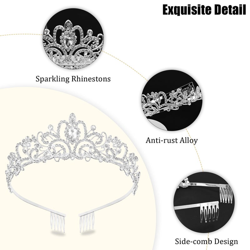 TAROSE Silver Crowns for Women, Queen Crystal Tiaras with Clear Rhinestone and Combs, Goddess Crown for Wedding Bride Birthday Princess Bridal Hair Accessories for Women - Image 4