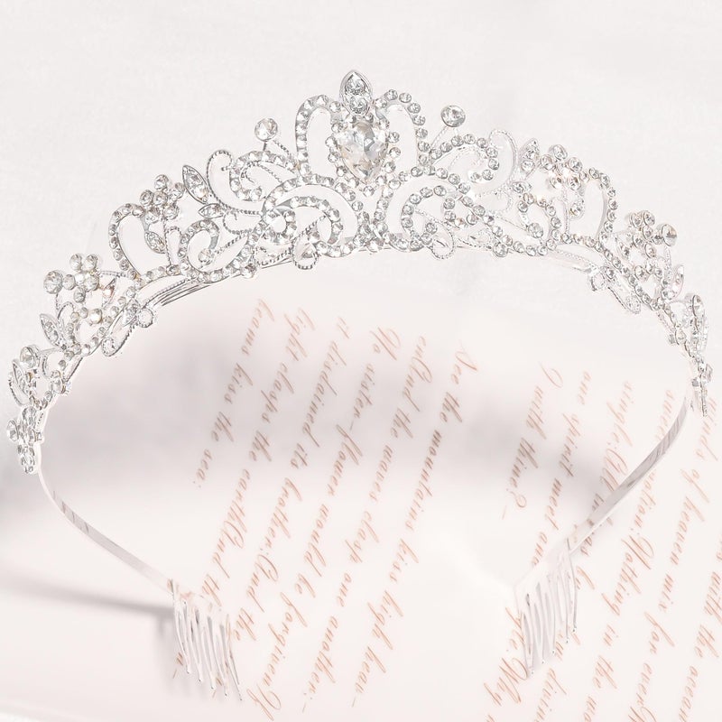 TAROSE Silver Crowns for Women, Queen Crystal Tiaras with Clear Rhinestone and Combs, Goddess Crown for Wedding Bride Birthday Princess Bridal Hair Accessories for Women - Image 3