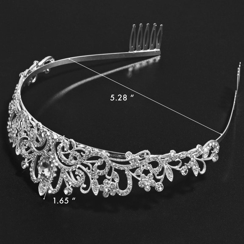 TAROSE Silver Crowns for Women, Queen Crystal Tiaras with Clear Rhinestone and Combs, Goddess Crown for Wedding Bride Birthday Princess Bridal Hair Accessories for Women - Image 2