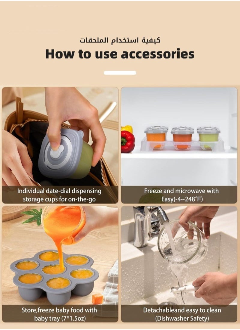 MIXDE Baby Food Maker, Babies Foods Processor Gift Sets for Infant Fruit, Vegetables, Meat, Toddler Foods Blender with Baby Food Containers, Freezer Tray, Silicone Spoons and Spatula  - Image 2