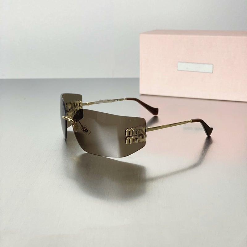 Generic Retro Frameless Sunglasses Unisex Miu54Y Brown 