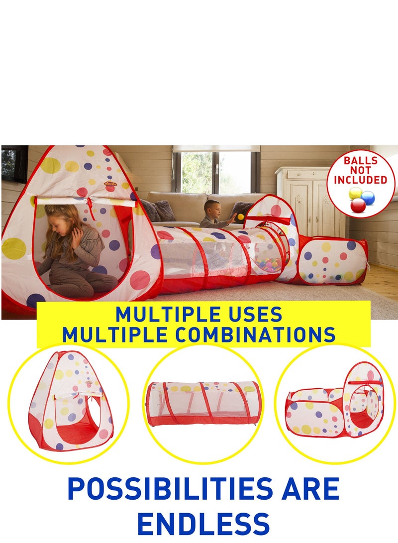 3pc Kids Play Tent Crawl Tunnel and Ball Pit with Basketball Hoop Durable Pop Up Playhouse Tent for Boys Girls Babies Toddlers Pets for Indoor and Outdoor Use with Carrying Case  - Image 2