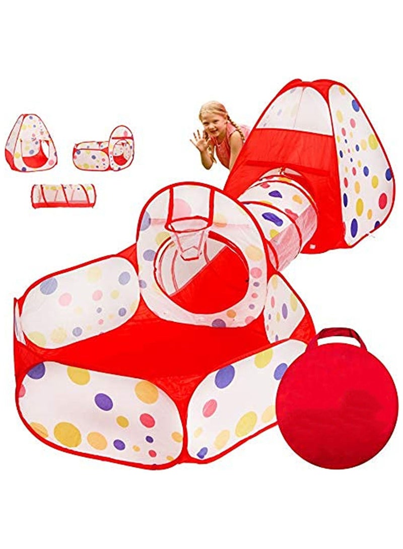 3pc Kids Play Tent Crawl Tunnel and Ball Pit with Basketball Hoop Durable Pop Up Playhouse Tent for Boys Girls Babies Toddlers Pets for Indoor and Outdoor Use with Carrying Case  - Image 1