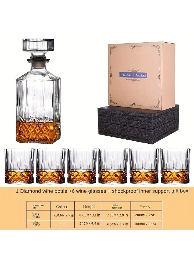 7 PCS Glass Whiskey Decanter and Whiskey Glasses Set, Wine Decanter With 6 Double Old Fashioned Glasses, 100% Lead Free Whiskey Glassware - Image 2