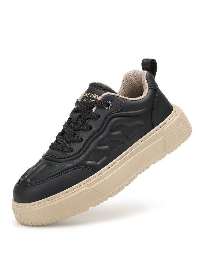 SKY VIEW Men's Fashion Shoes Ultrafine Fiber Vamp Casual Shoes For Men Non Slip Lace Up Chunky Sneakers Cushioned And Lightweight Low Top Walking Shoes Black-00 - Image 1