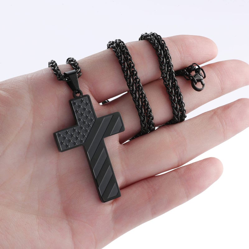 DuoDiner Black Cross Necklace Pendant for Men Boys American Flag Chain First Communion Confirmation Baptism Christian Gifts Teen Teenage Boys (Joshua 1:9) - Image 4