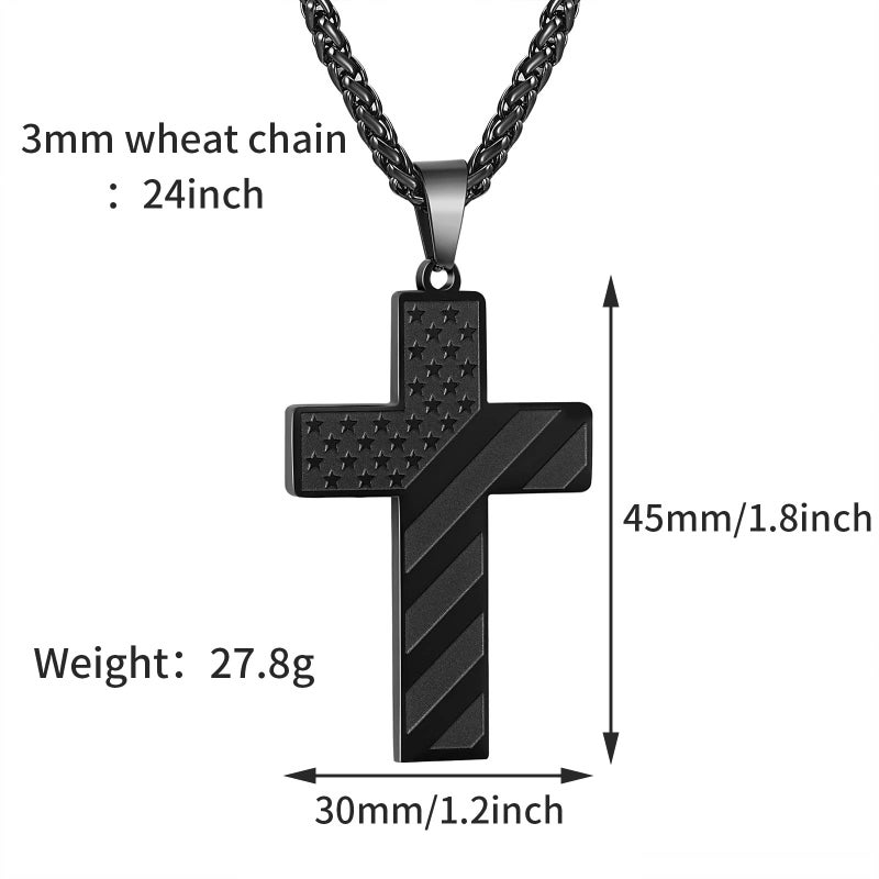 DuoDiner Black Cross Necklace Pendant for Men Boys American Flag Chain First Communion Confirmation Baptism Christian Gifts Teen Teenage Boys (Joshua 1:9) - Image 5