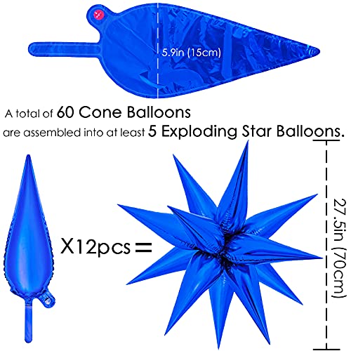 ZAKVOOR 60 Pcs Star Balloons 12 Spike Foil Explosion Party Decoration Balloons for Graduation Gender Reveal Wedding Birthday Blue - Image 5