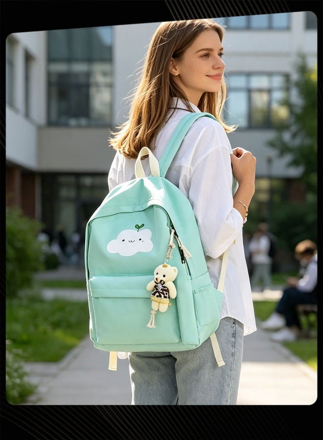 Mint Green Cloud Print Backpack Set Student Large Capacity School Bag with Crossbody Bag Pencil Pouch and Drawstring Pouch - Image 2