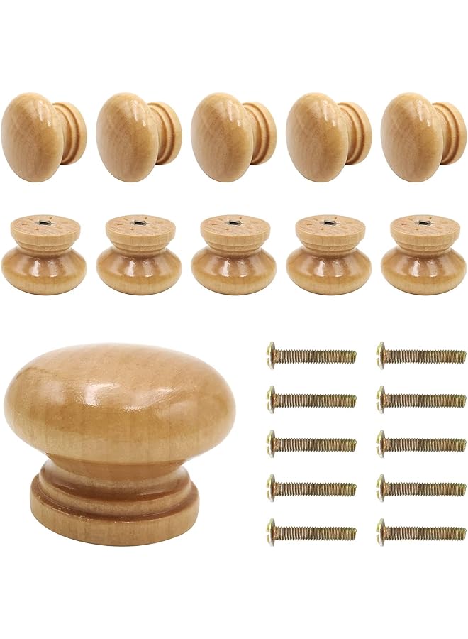 S-TOP Round Wood Cabinet Knob, 12PCS Mushroom Shape, Wooden Drawer Pulls and Dresser Handles, Natural Finish Furniture Hardware for Wardrobe Cupboard, Easy Installation Home Decoration - Image 1