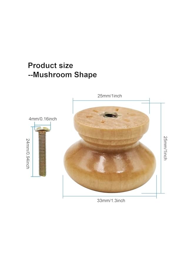 S-TOP Round Wood Cabinet Knob, 12PCS Mushroom Shape, Wooden Drawer Pulls and Dresser Handles, Natural Finish Furniture Hardware for Wardrobe Cupboard, Easy Installation Home Decoration - Image 3