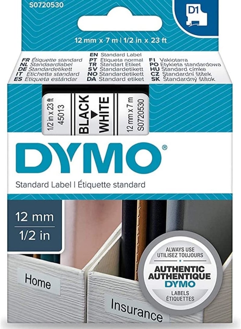 Dymo شريط تسمية دايمو D1 12 مم أسود على أبيض 45013 - Image 1
