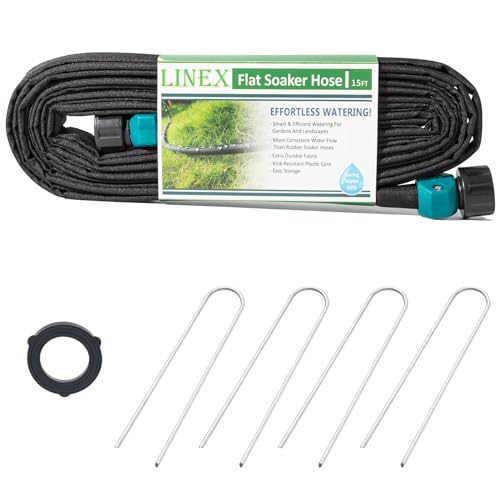 LINEX Garden Flat Soaker Hose 1/2" x 15 ft with Stake for Garden Beds Drip Irriagtion Hoses Heavy Duty Save Water 80% - Image 1