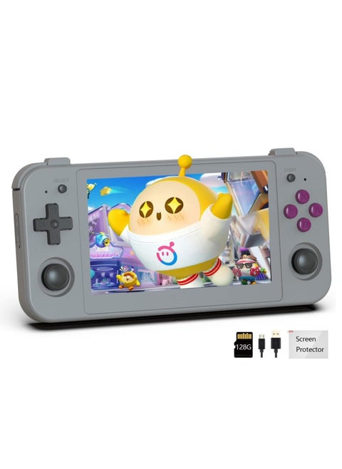 RG505 Retro Game Handheld Game Console with 128GB TF-card Built-in 3000+ Games, 4.95-inch OLED Touch Screen with Android 12 System, Unisoc Tiger T618 and Compatible with Google Play Store (Grey)