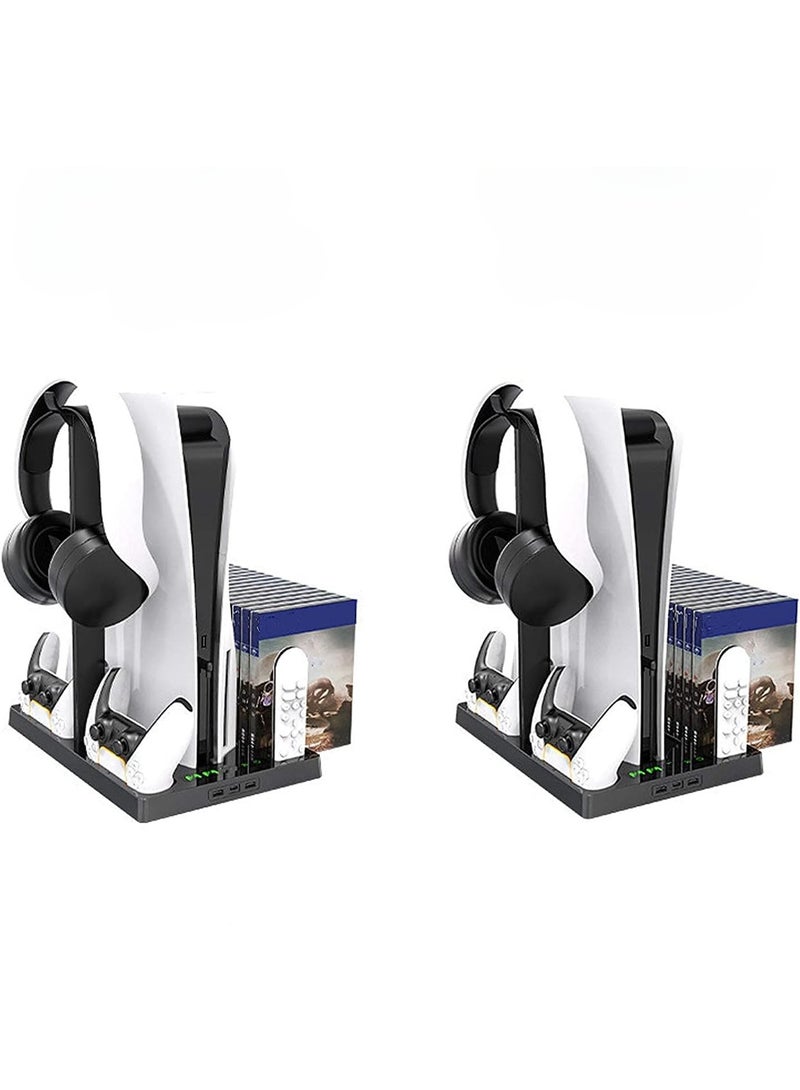 Vertical Stand for PlayStation 5 with Suction Cooling Fan, Dual Controller Charging Dock, Headset & Game Accessories Holder – Metal Base - Image 3
