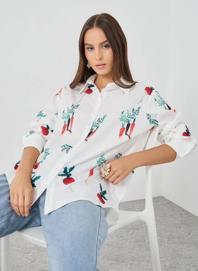 Take Two Take Two Graphic Print Spread Collar Shirt