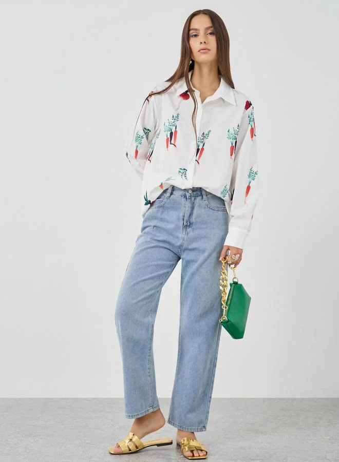 Take Two Take Two Graphic Print Spread Collar Shirt