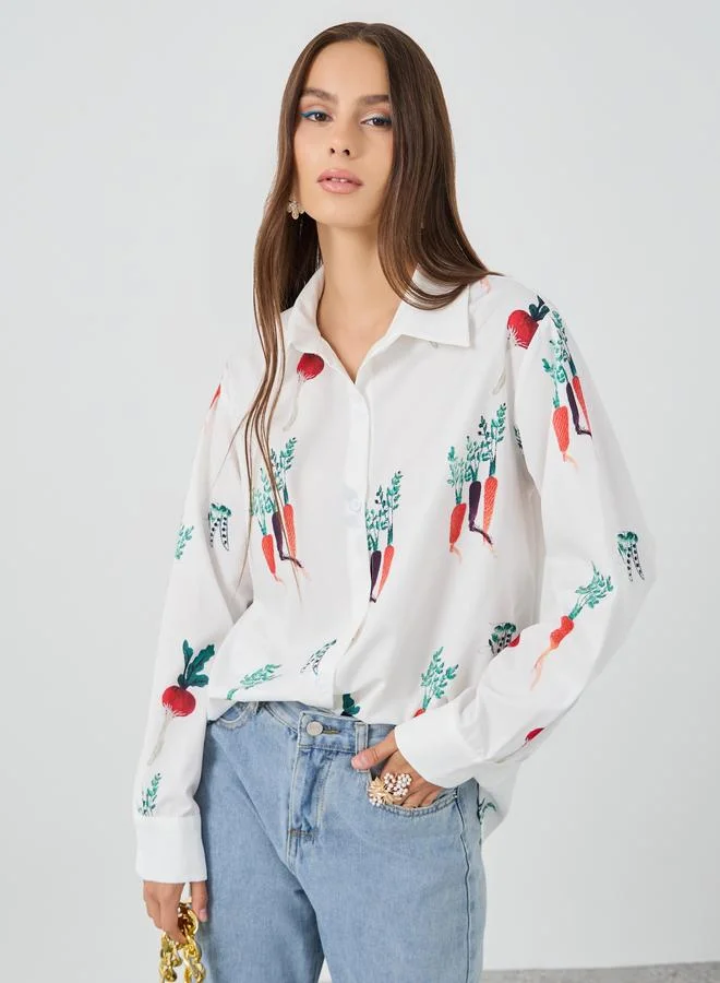 Take Two Take Two Graphic Print Spread Collar Shirt