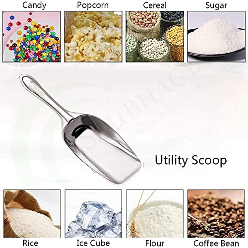 Puthak 2-Piece Stainless Steel Flat Bottom Bar Ice Flour Utility Scoop, Small & Big, Silver (Combo of 2) - Image 3