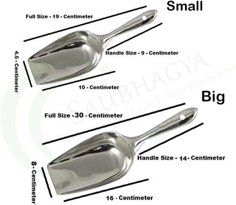 Puthak 2-Piece Stainless Steel Flat Bottom Bar Ice Flour Utility Scoop, Small & Big, Silver (Combo of 2) - Image 2