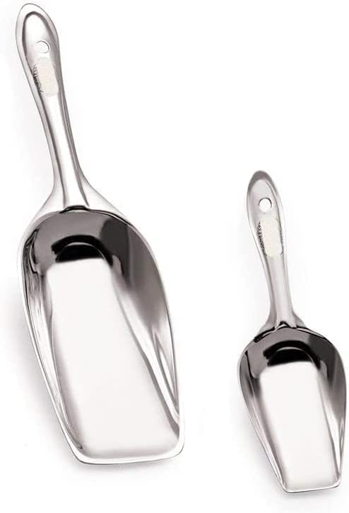 Puthak 2-Piece Stainless Steel Flat Bottom Bar Ice Flour Utility Scoop, Small & Big, Silver (Combo of 2) - Image 1