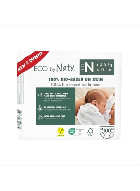 Baby Diapers - Plant-Based Eco-Friendly Diapers, Great for Baby Sensitive Skin and Helps Prevent Leaking (Newborn, 100 Count)