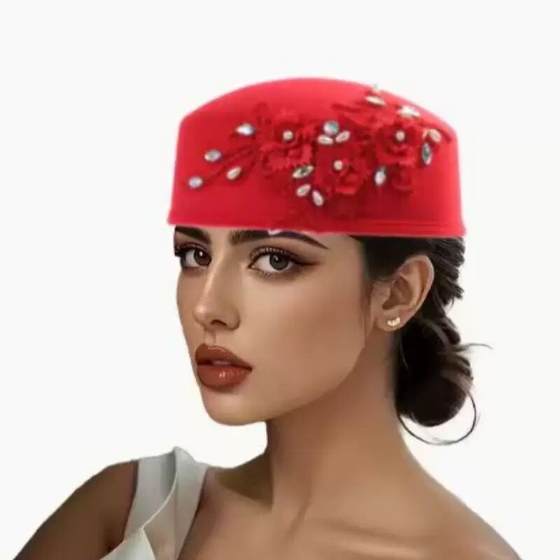 Nigerian Wedding Cap Adjustable Handmade Floral Turban Hat - Image 1