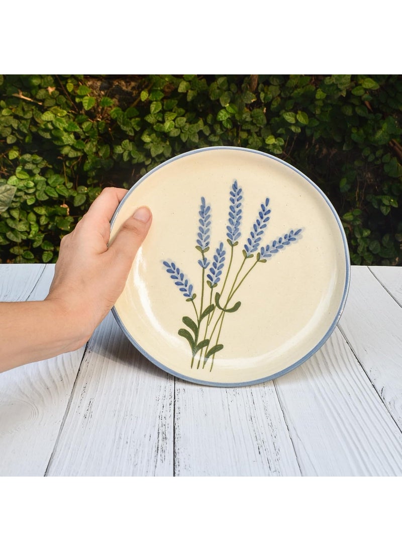 QSHI Studio - QSHI Studio Premium Hand Made Ceramic Dessert Plate Lavendar Serving Platter for Snacks Dessert Microwave and Dishwasher Safe Set of 2 Quarter Plate 7 inches - Image 1