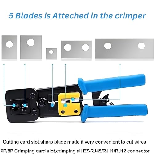 BUYFLUX Professional RJ45 Crimp Pass-Through Cat5 Cat5e Cat6 Heavy Duty Crimping Tool with Cable stripper, Blue Network Cable Cutting Stripping Crimper | Wire Stripper | Wire Cutter - Image 4